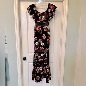Minette - STUNNING Black and Floral Fit & Flare Off The Shoulder Dress!